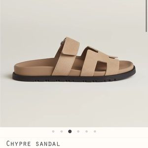 Hermes Suede Goatskin Chypre Sandals 37.5 Beige Argile